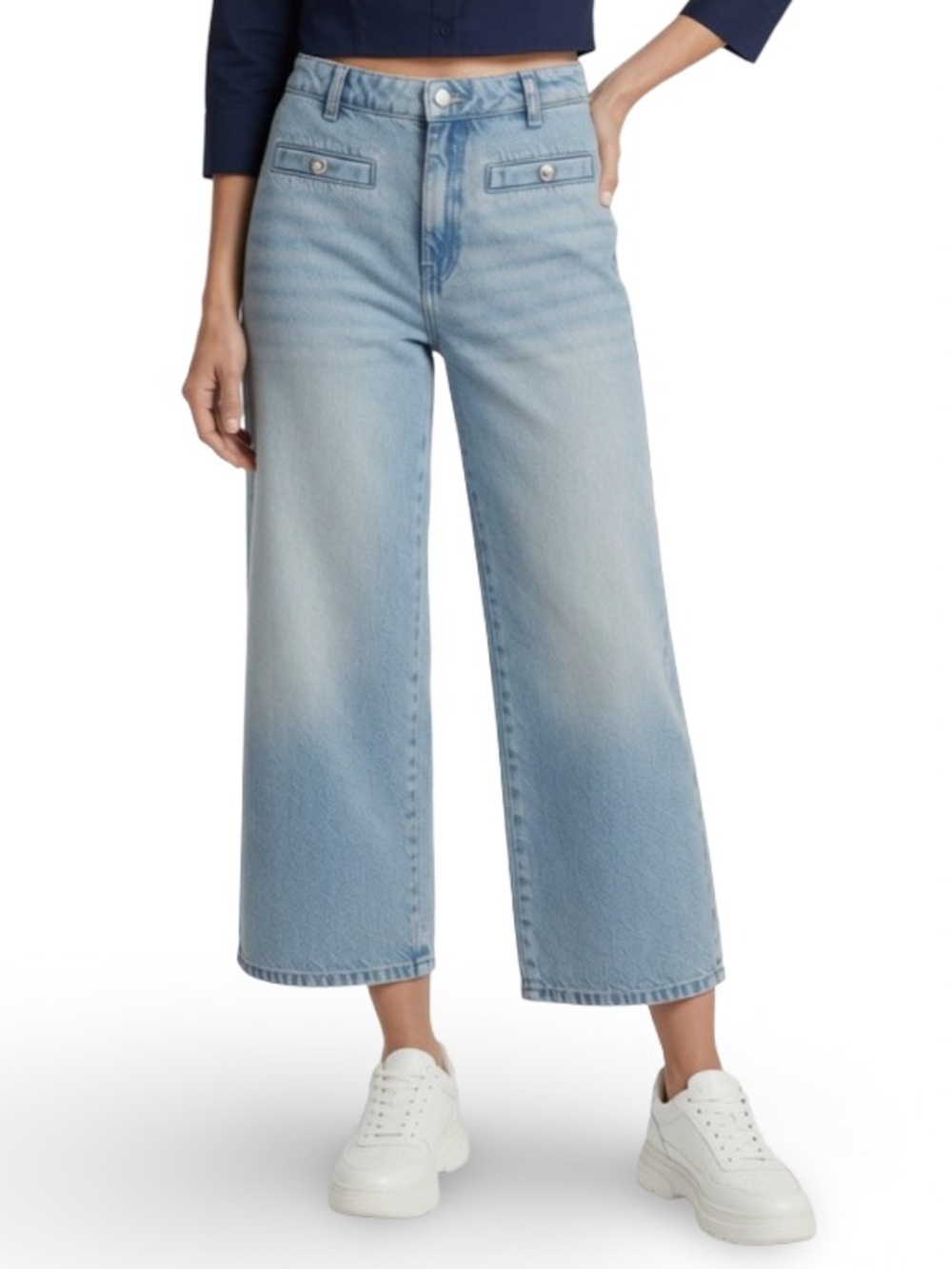 Michael Kors Selma Crop High Rise Wide Leg Jeans Stone Wash 12 NWT